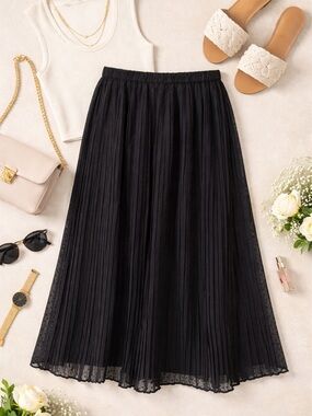 Gap Black Pleated Midi Skirt Sheer Swiss Dot Women’s Size M NWT